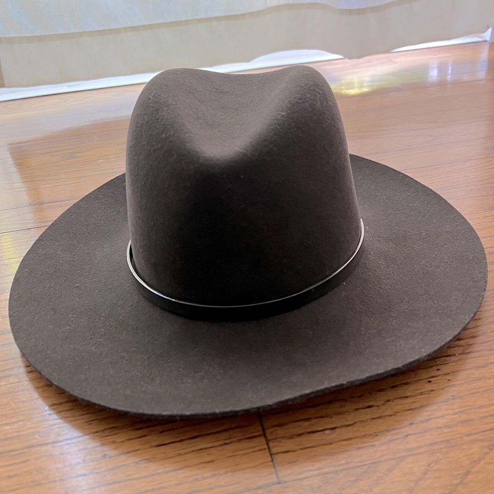 Janessa Leone wide brim hat warm charcoal size medium
